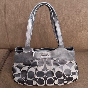 Coach Signature Metallic Gray Shoulder Bag